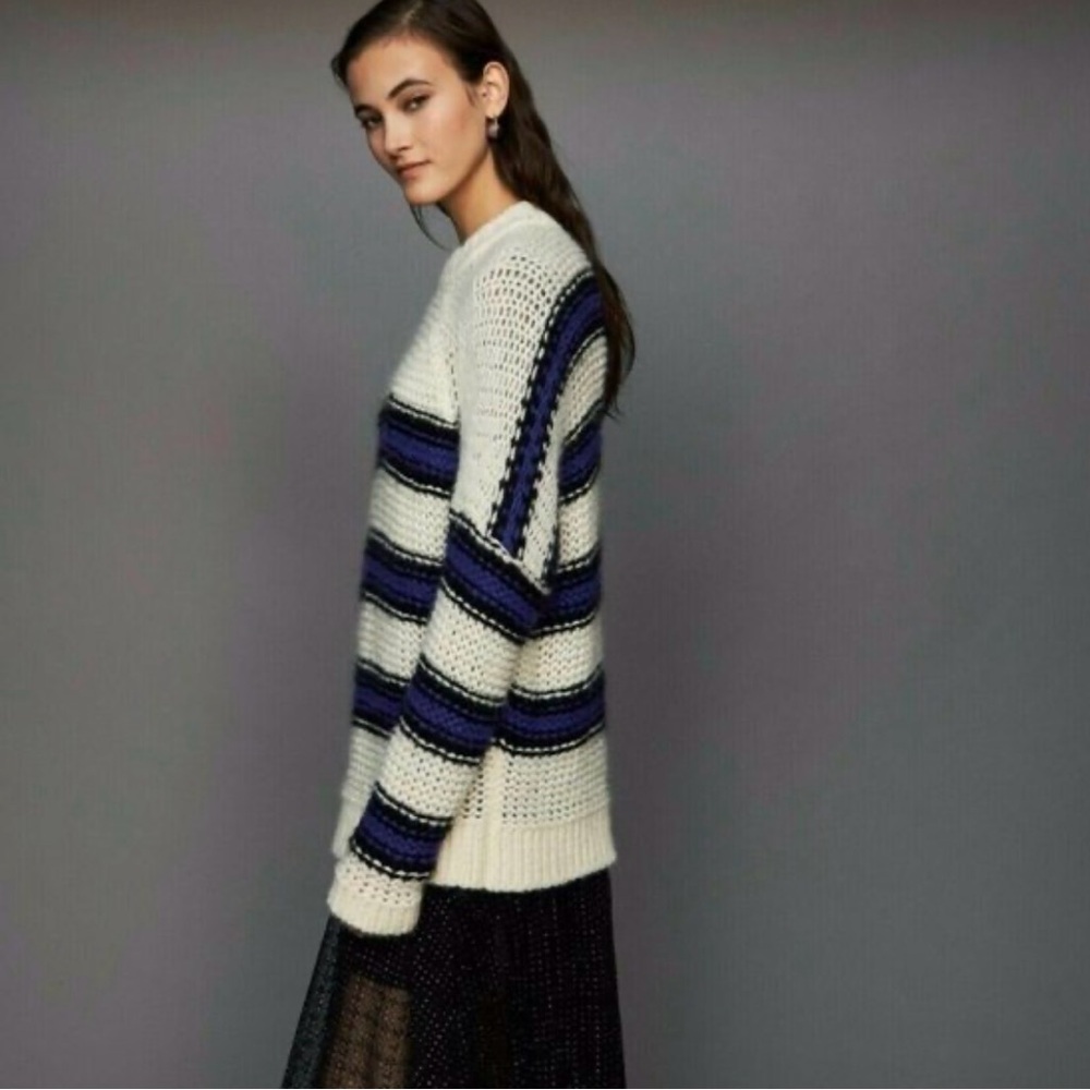Maje Stripped Oversized Crew Neck Sweater with Nautical Stripes